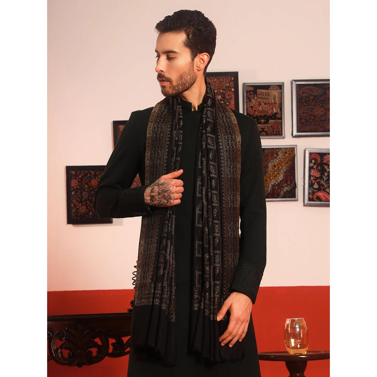 Premium Men Mahtab Kashmiri Jamawar Woven Shawl (Size: 101X203 CM)