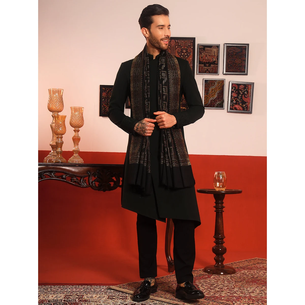 Premium Men Mahtab Kashmiri Jamawar Woven Shawl (Size: 101X203 CM) thumbnail 2