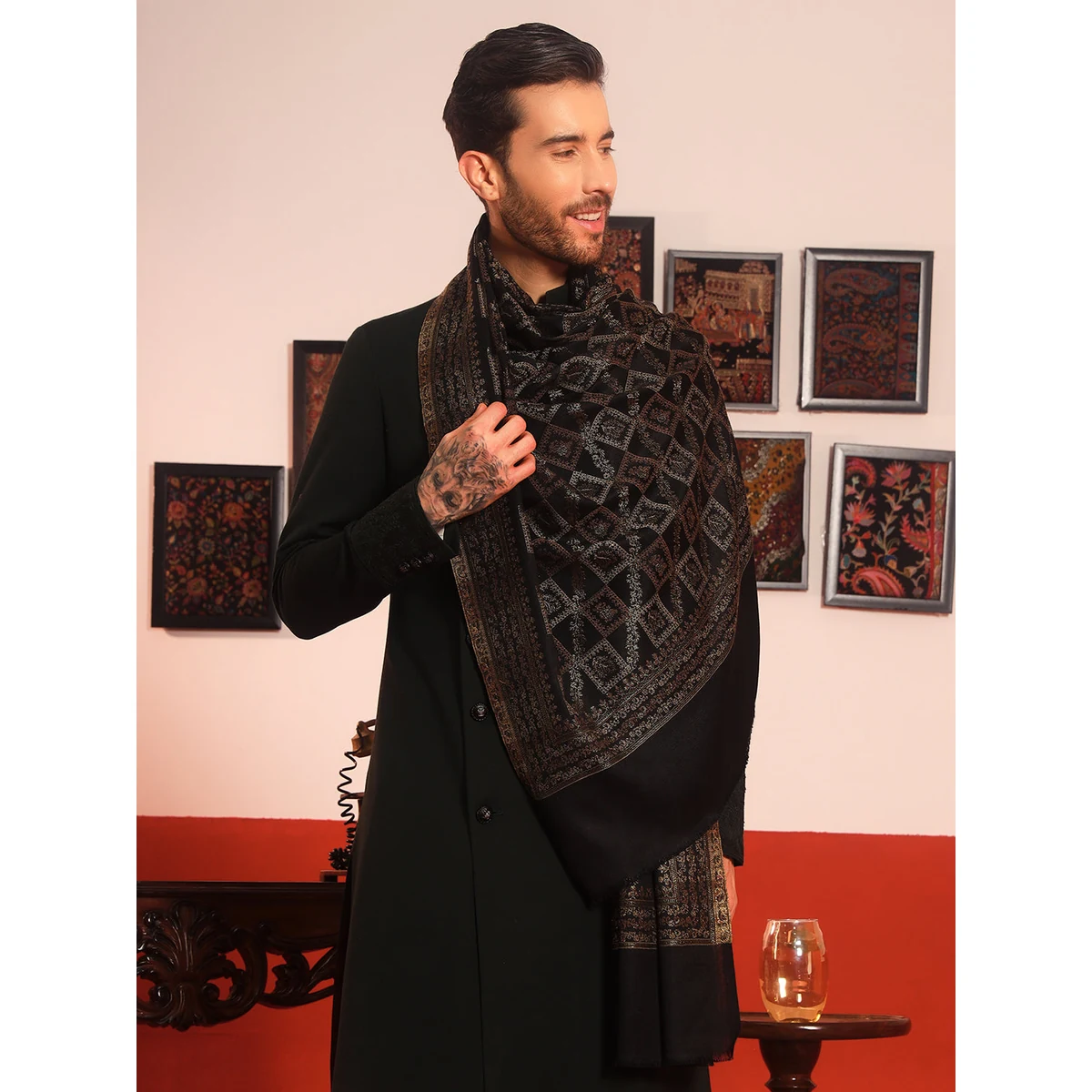 Premium Men Mahtab Kashmiri Jamawar Woven Shawl (Size: 101X203 CM) thumbnail 3