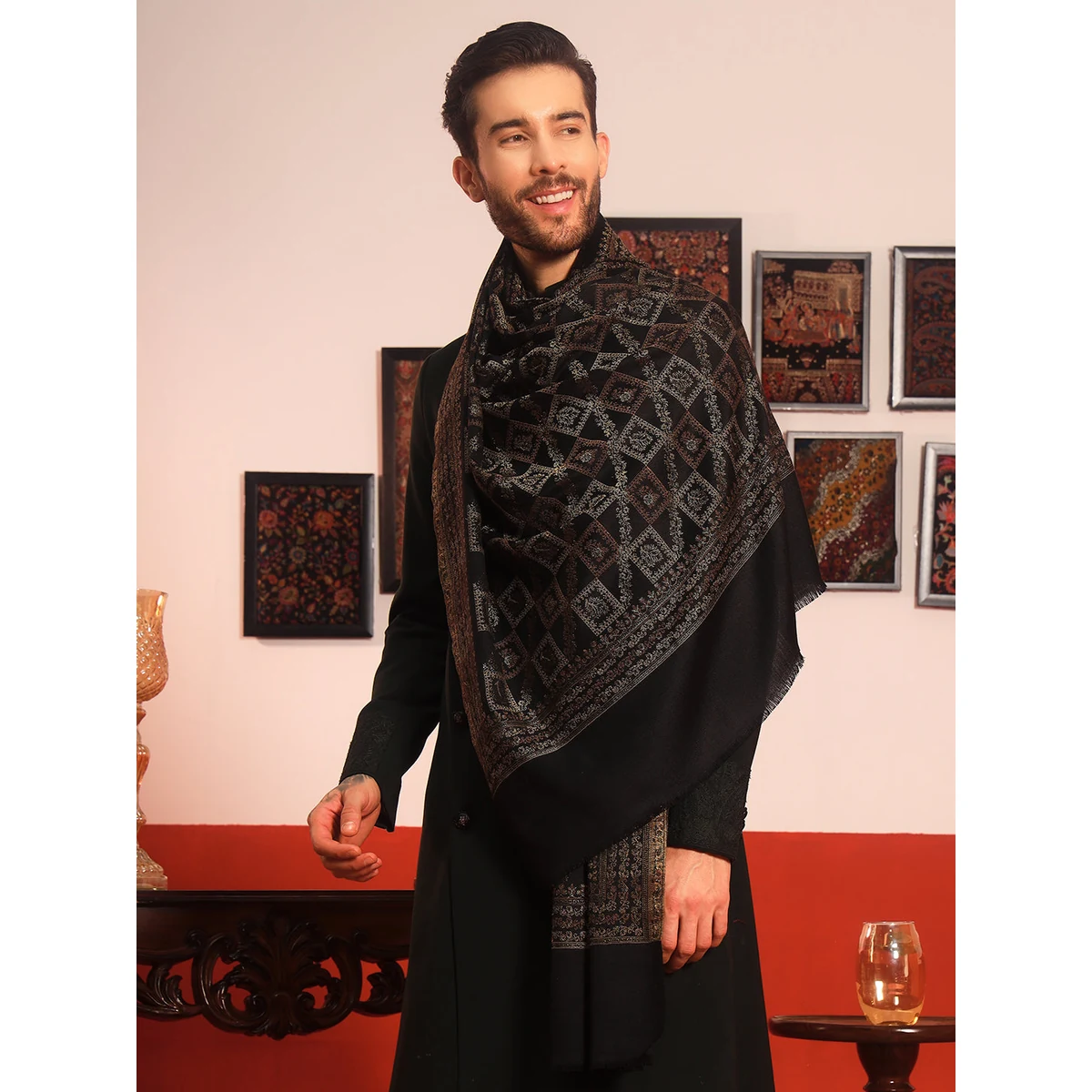 Premium Men Mahtab Kashmiri Jamawar Woven Shawl (Size: 101X203 CM) thumbnail 4