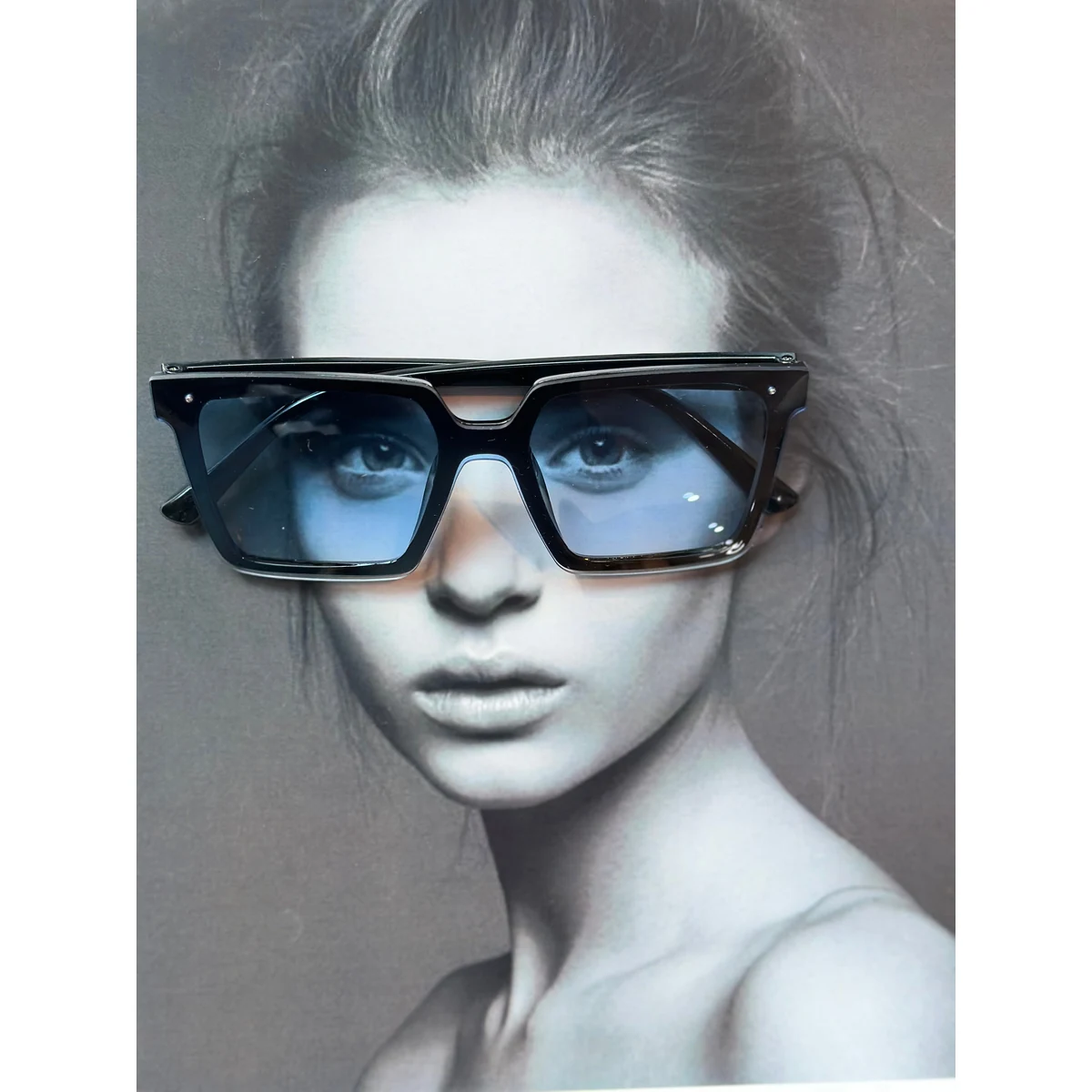 Oversized Blue Tint Square Sunglasses