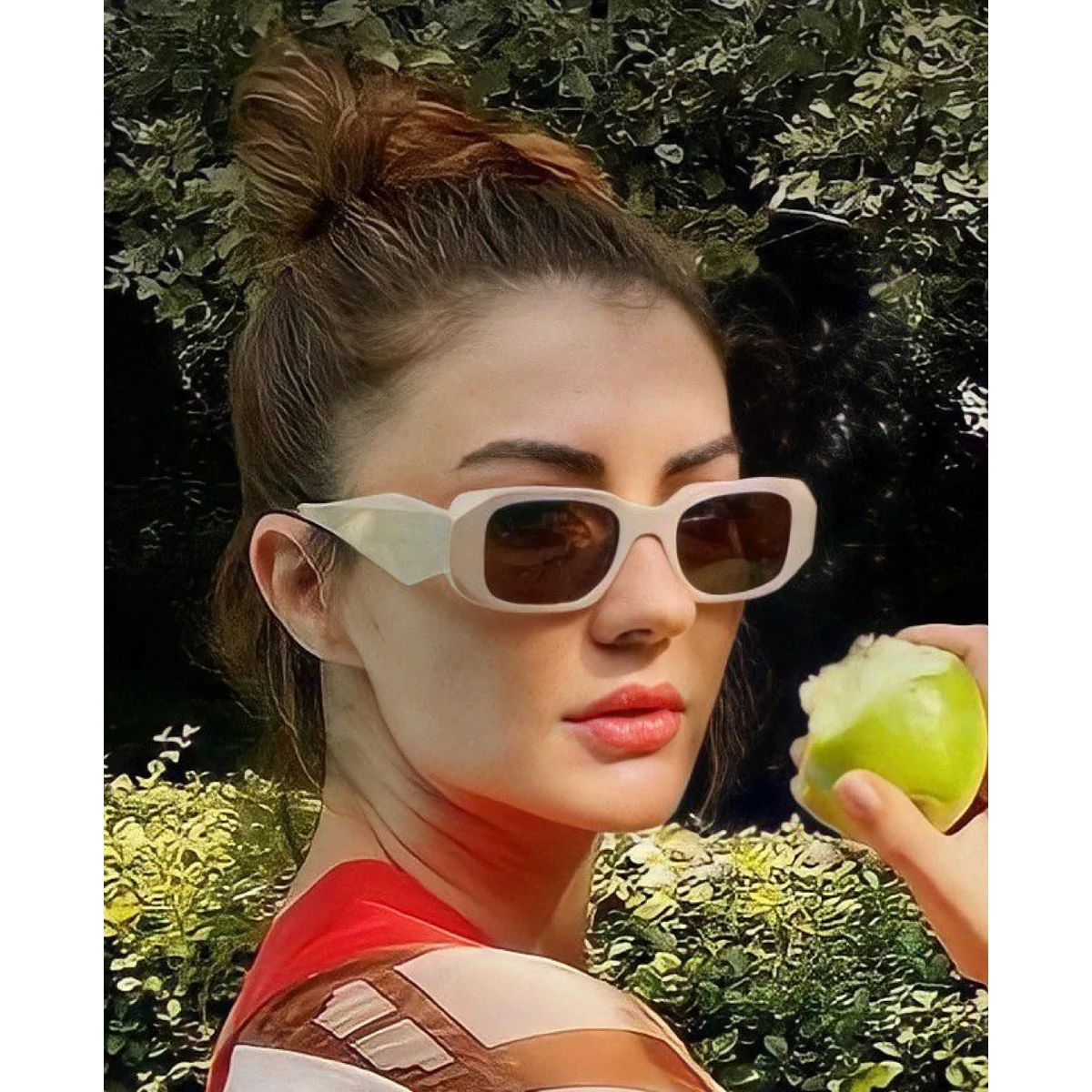 Beige Rectangle Frame Sunglasses