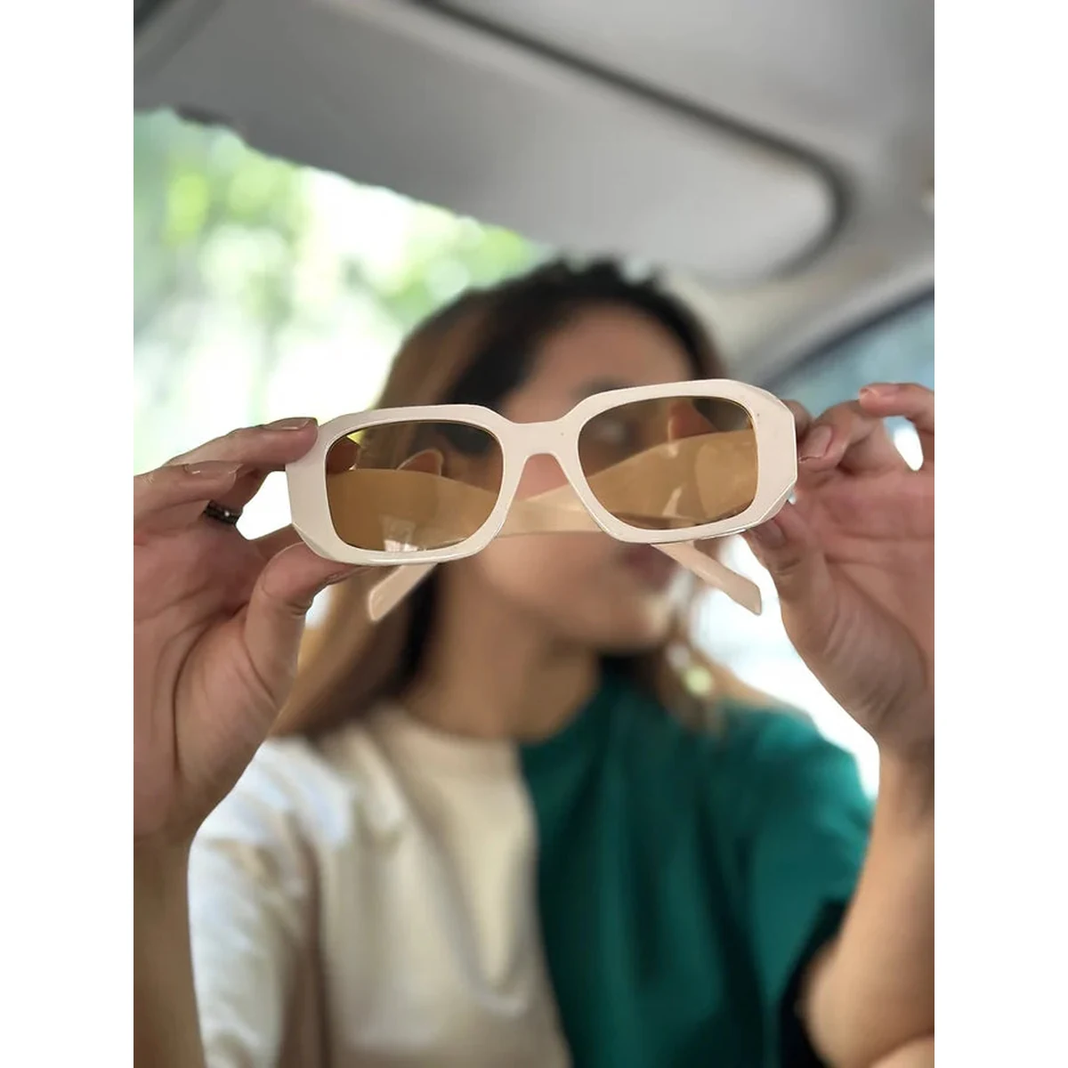 Beige Rectangle Frame Sunglasses thumbnail 2