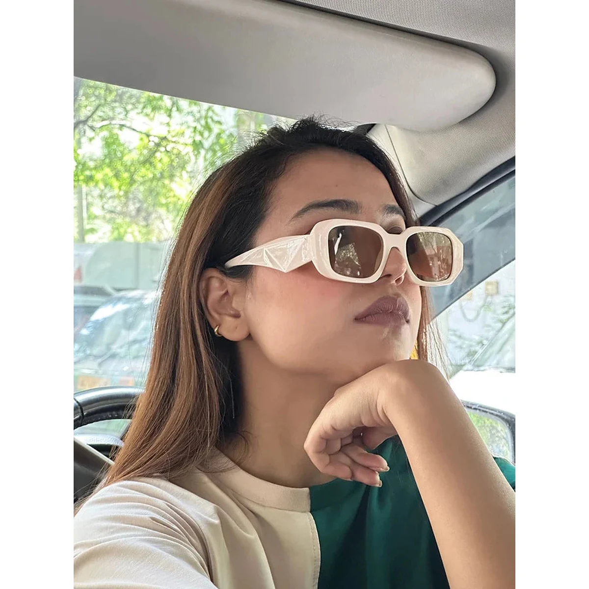 Beige Rectangle Frame Sunglasses thumbnail 3