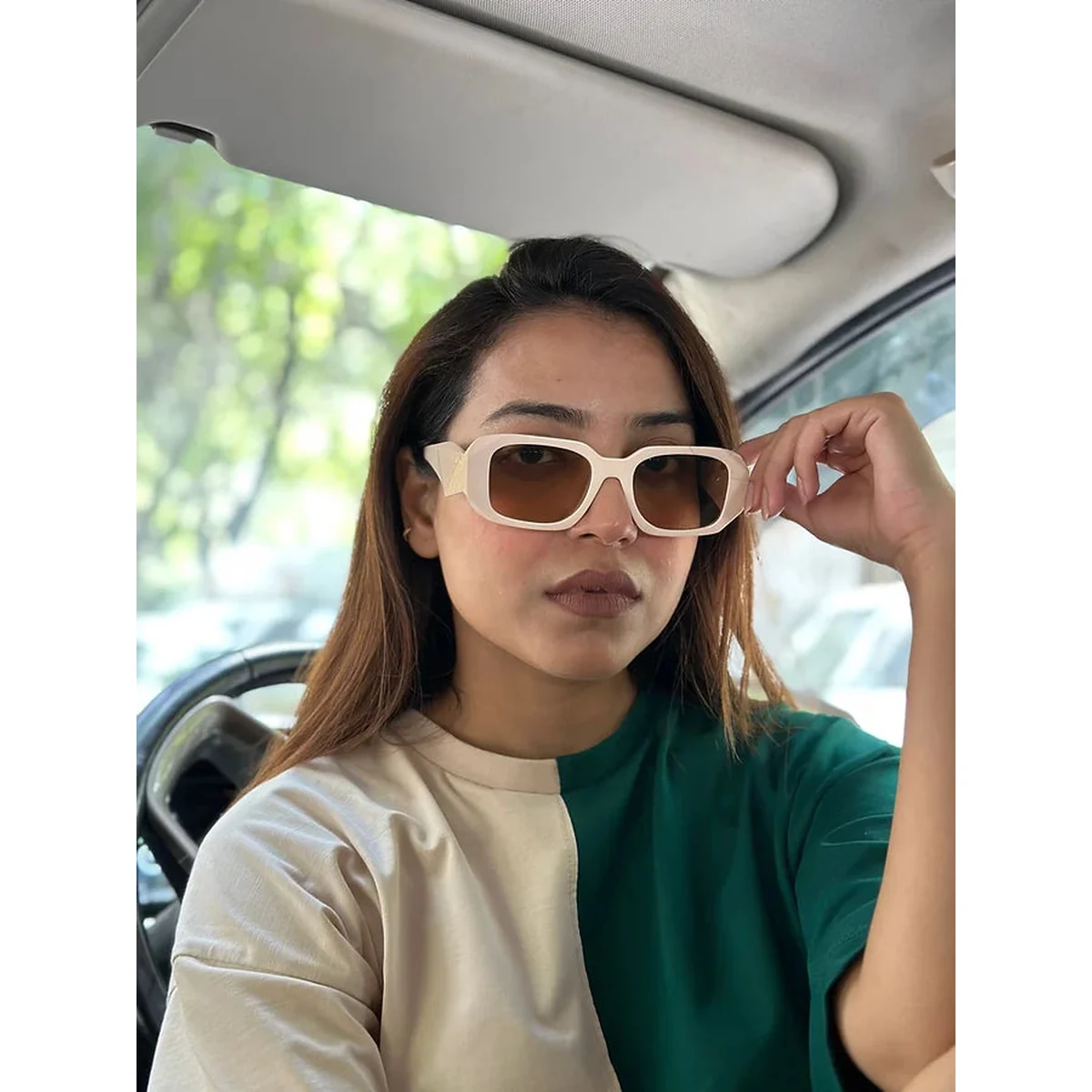 Beige Rectangle Frame Sunglasses thumbnail 4