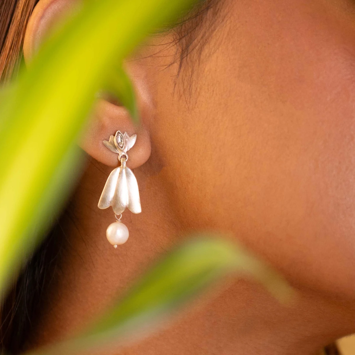 Premium Qurbat Ethereal Lotus pearl Drop Earring thumbnail 2