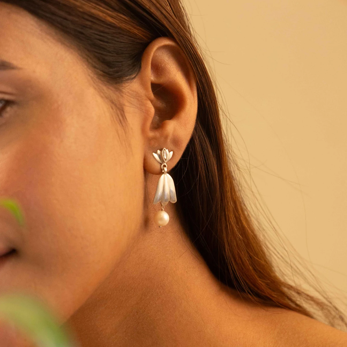 Premium Qurbat Ethereal Lotus pearl Drop Earring thumbnail 3