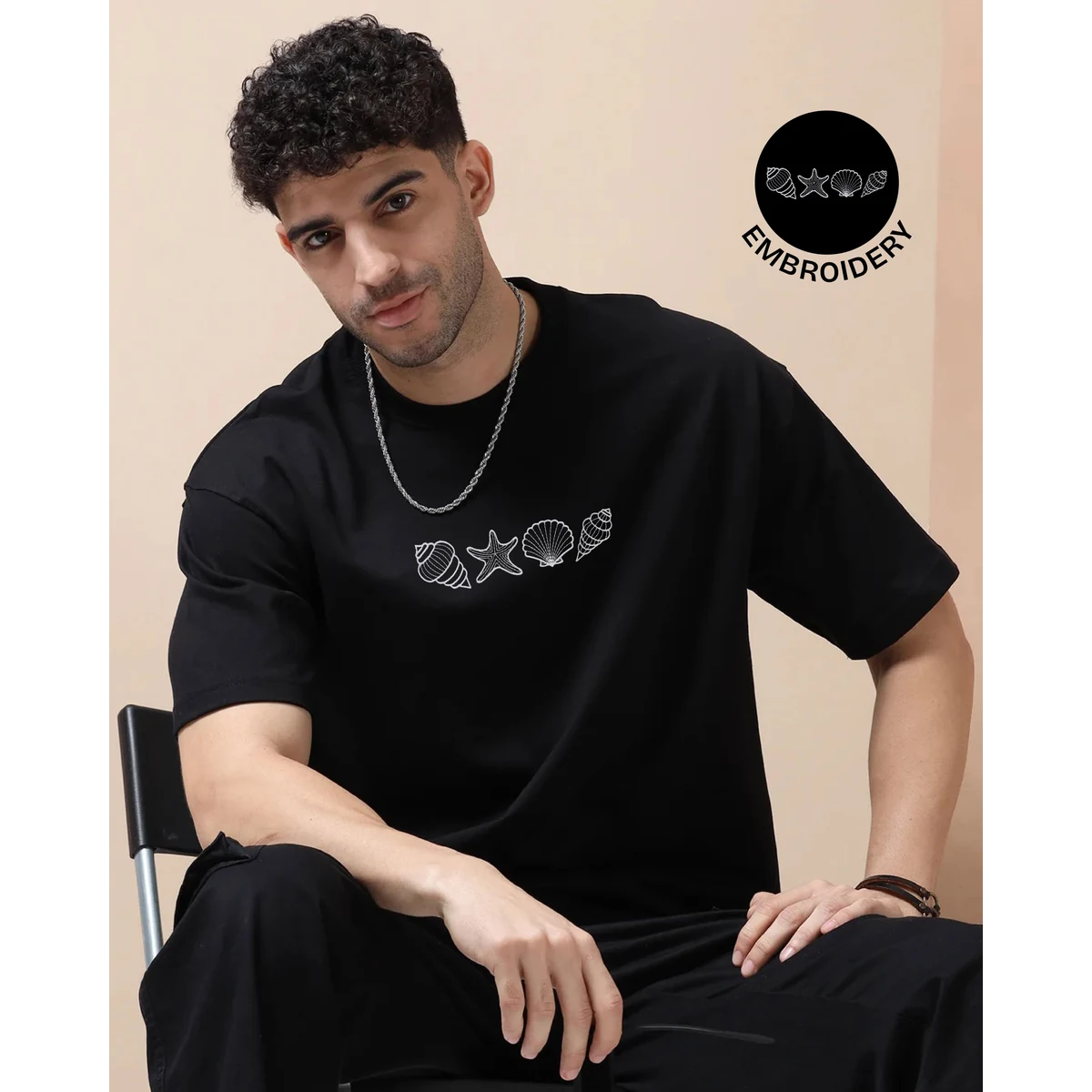 Premium Seashell Embroidery Oversized T-Shirt