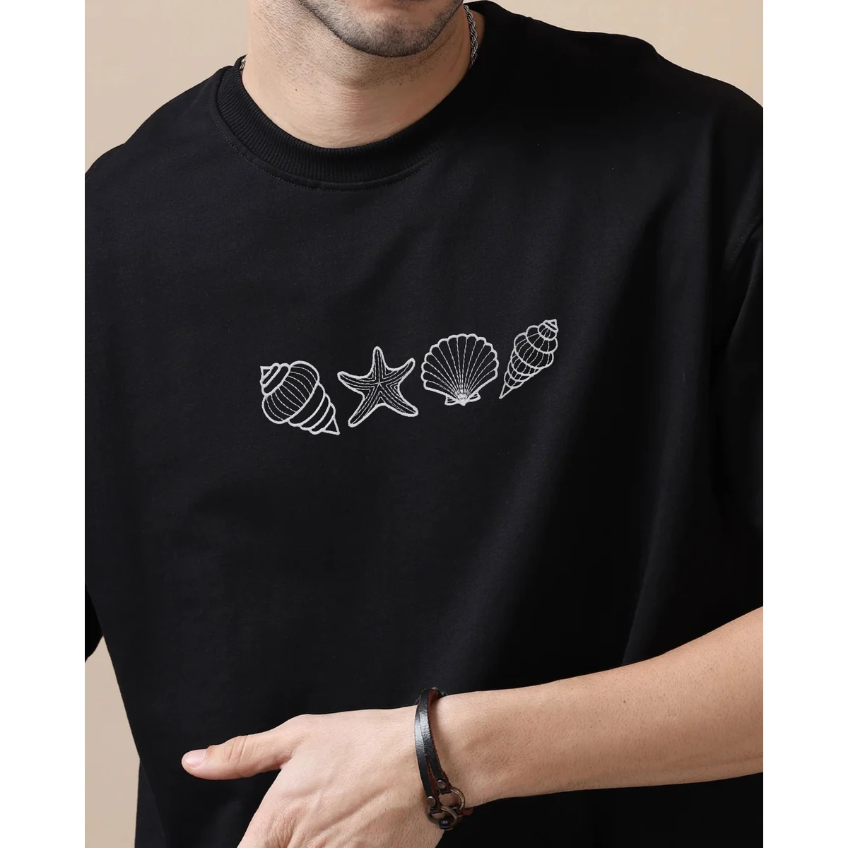 Premium Seashell Embroidery Oversized T-Shirt thumbnail 4