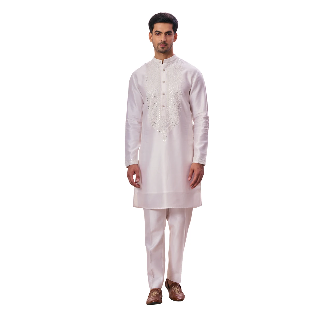 Premium Men's Gold Royal Mirror Work Kurta Pajama Set thumbnail 2