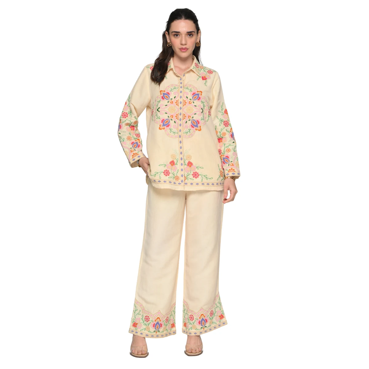 Premium Women's Embroidered Bloom Affair Linen Co-ord Set