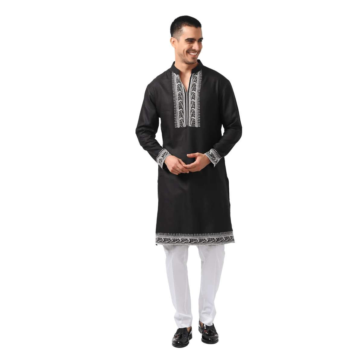 Premium Men's Black Dori Embroidered Silk Kurta Pajama Set