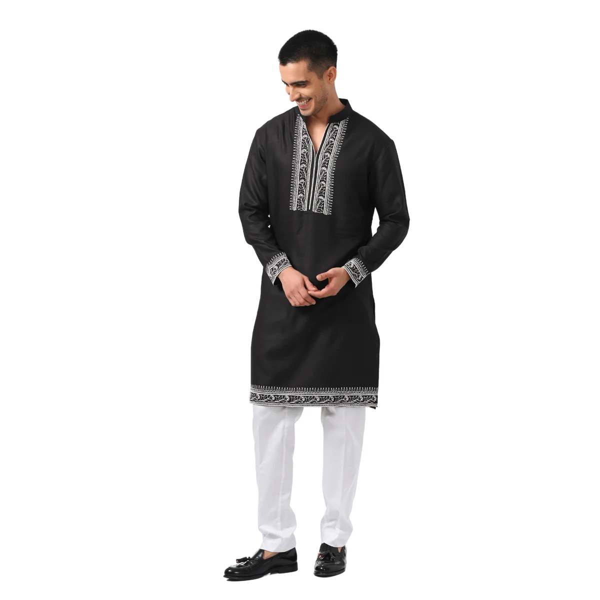 Premium Men's Black Dori Embroidered Silk Kurta Pajama Set thumbnail 4