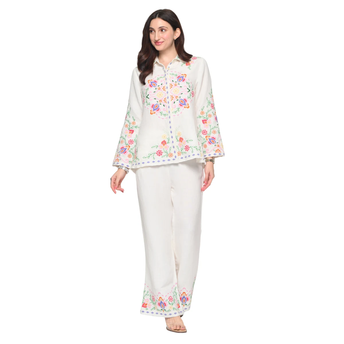 Premium Women's Embroidered Bloom Affair Linen Co-ord Set Style 2