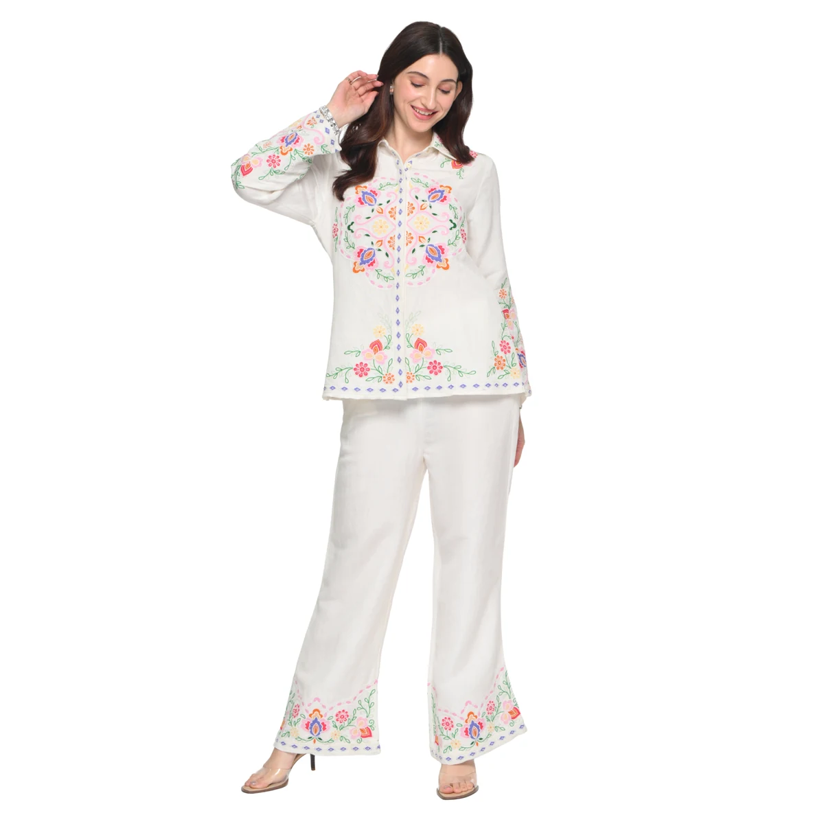 Premium Women's Embroidered Bloom Affair Linen Co-ord Set Style 2 thumbnail 3
