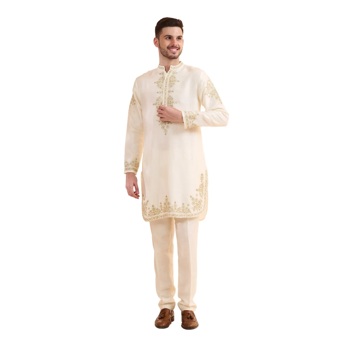 Premium Men's Hand Embroidered Zardozi Kurta Pajama Set thumbnail 2