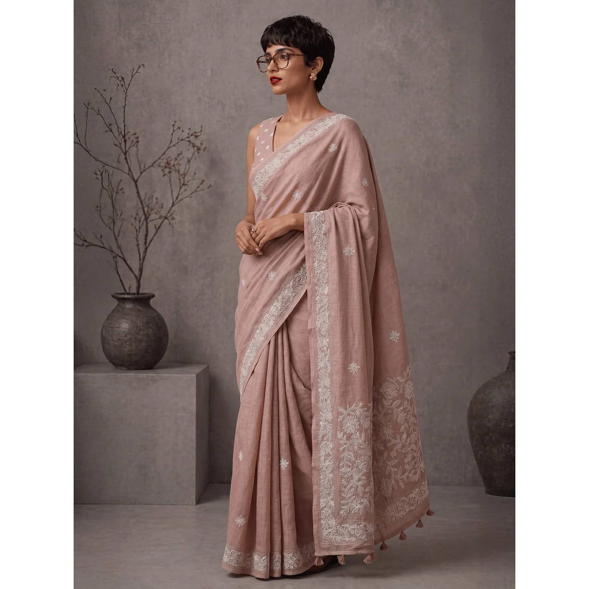 Premium Embellished Embroidered Linen Blend Handloom Bhagalpuri Saree thumbnail 3