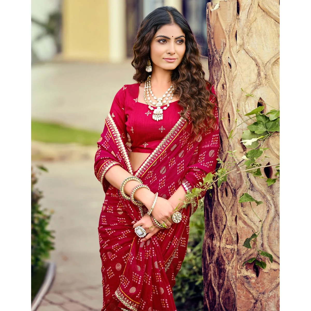 Premium Navrang Bandhani Georgette Saree For Semi Formal Wear