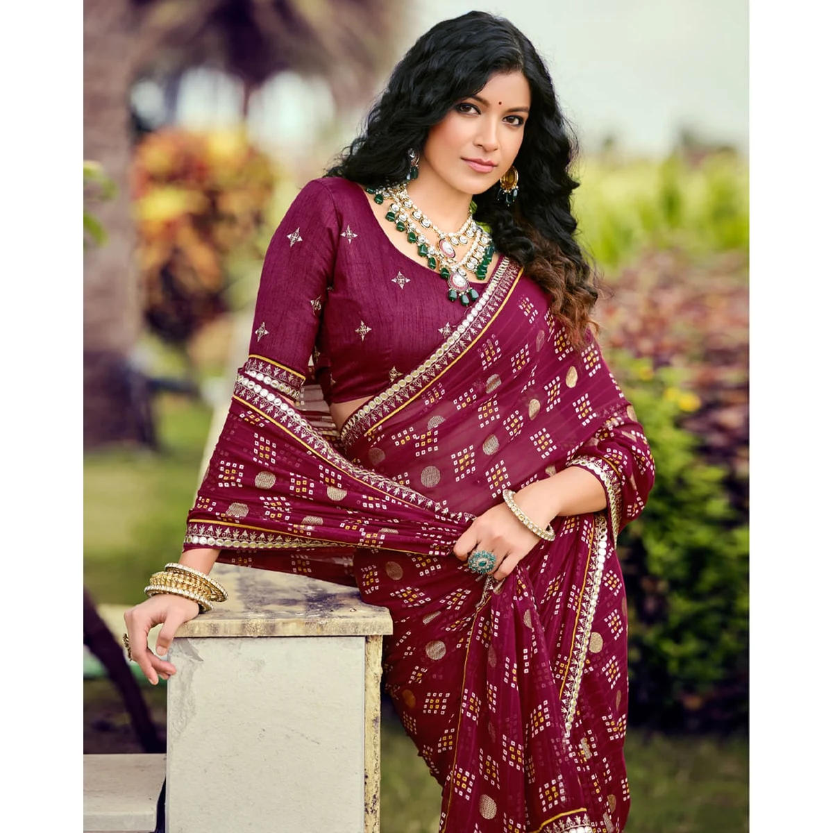 Premium Navrang Bandhani Georgette Saree For Semi Formal Wear thumbnail 4