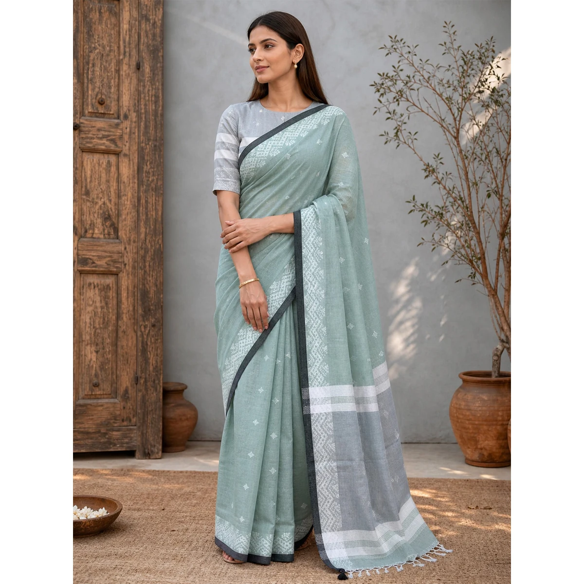 Premium Woven Design Jute Cotton Handloom Jamdani Saree