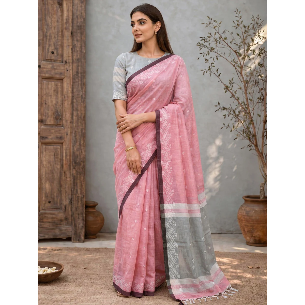 Premium Woven Design Jute Cotton Handloom Jamdani Saree thumbnail 2