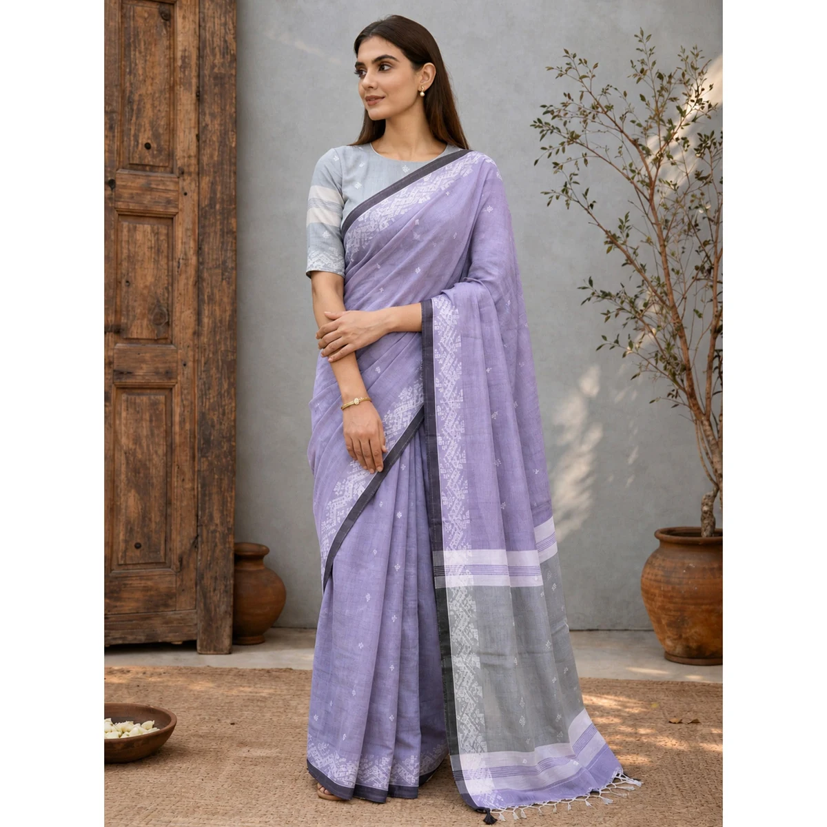 Premium Woven Design Jute Cotton Handloom Jamdani Saree thumbnail 3