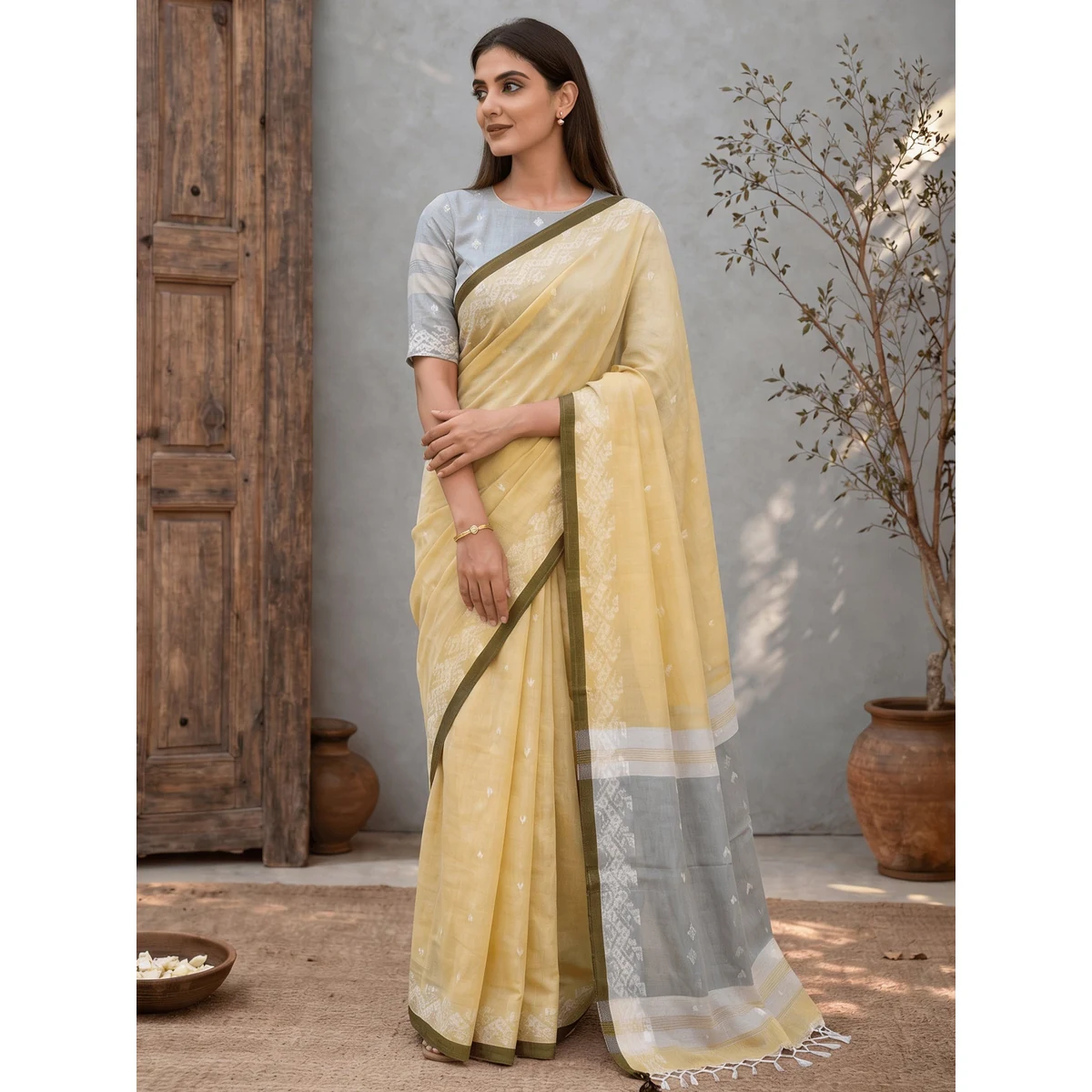 Premium Woven Design Jute Cotton Handloom Jamdani Saree thumbnail 4