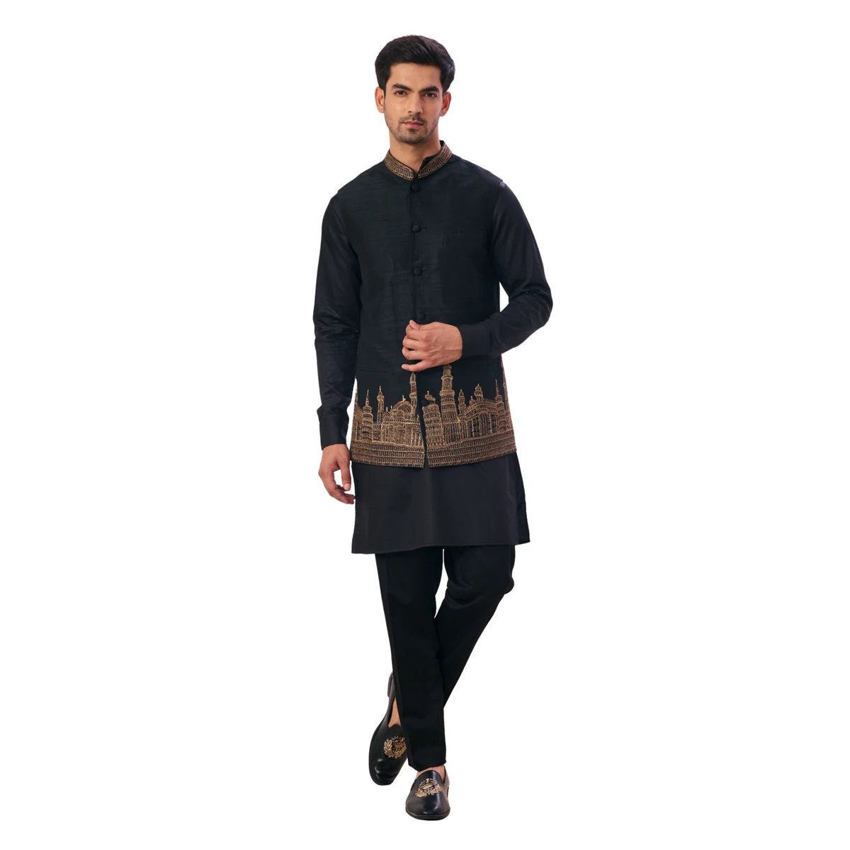 Premium Men's Raj-Mahal Embroidered Silk Nehru Jacket