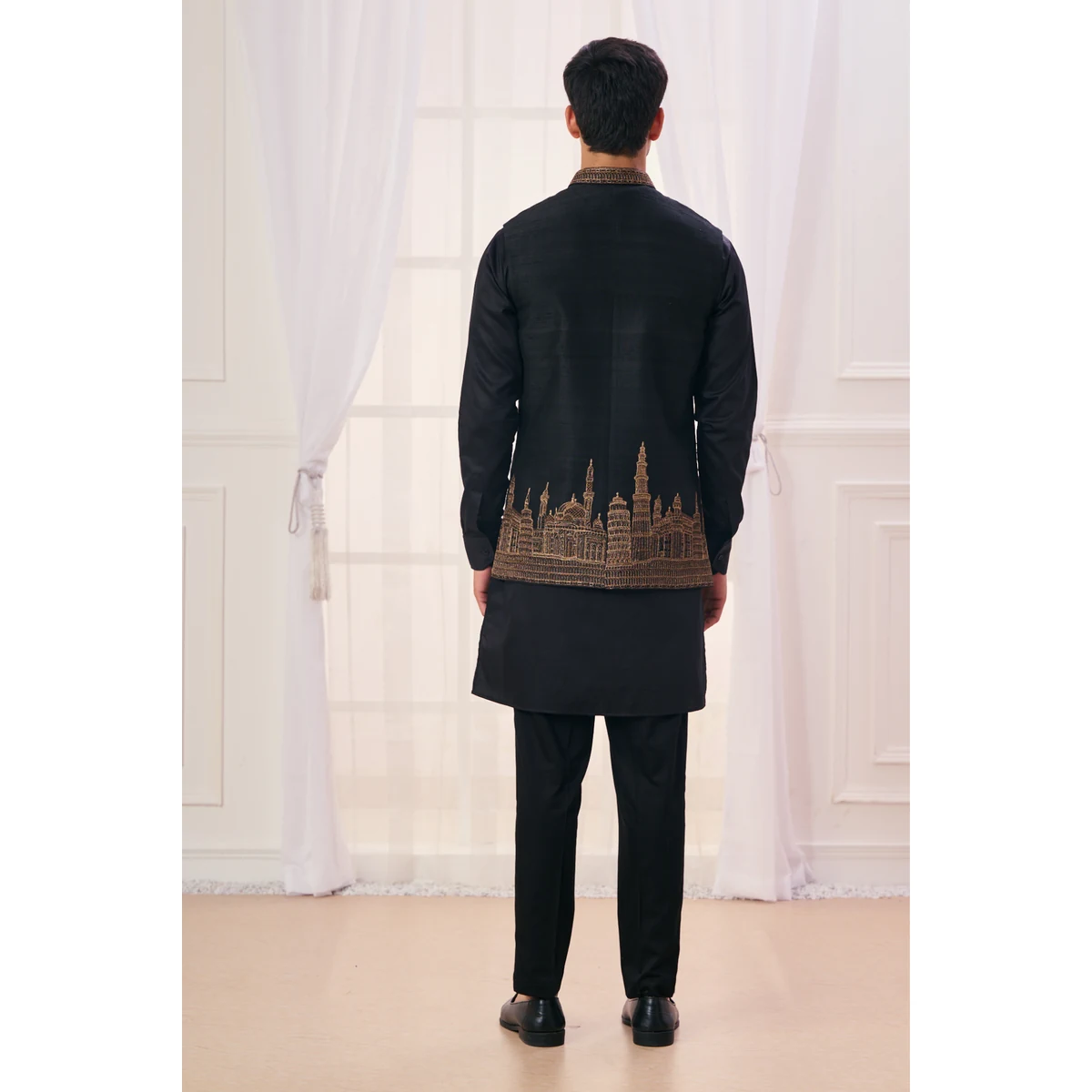 Premium Men's Raj-Mahal Embroidered Silk Nehru Jacket thumbnail 3