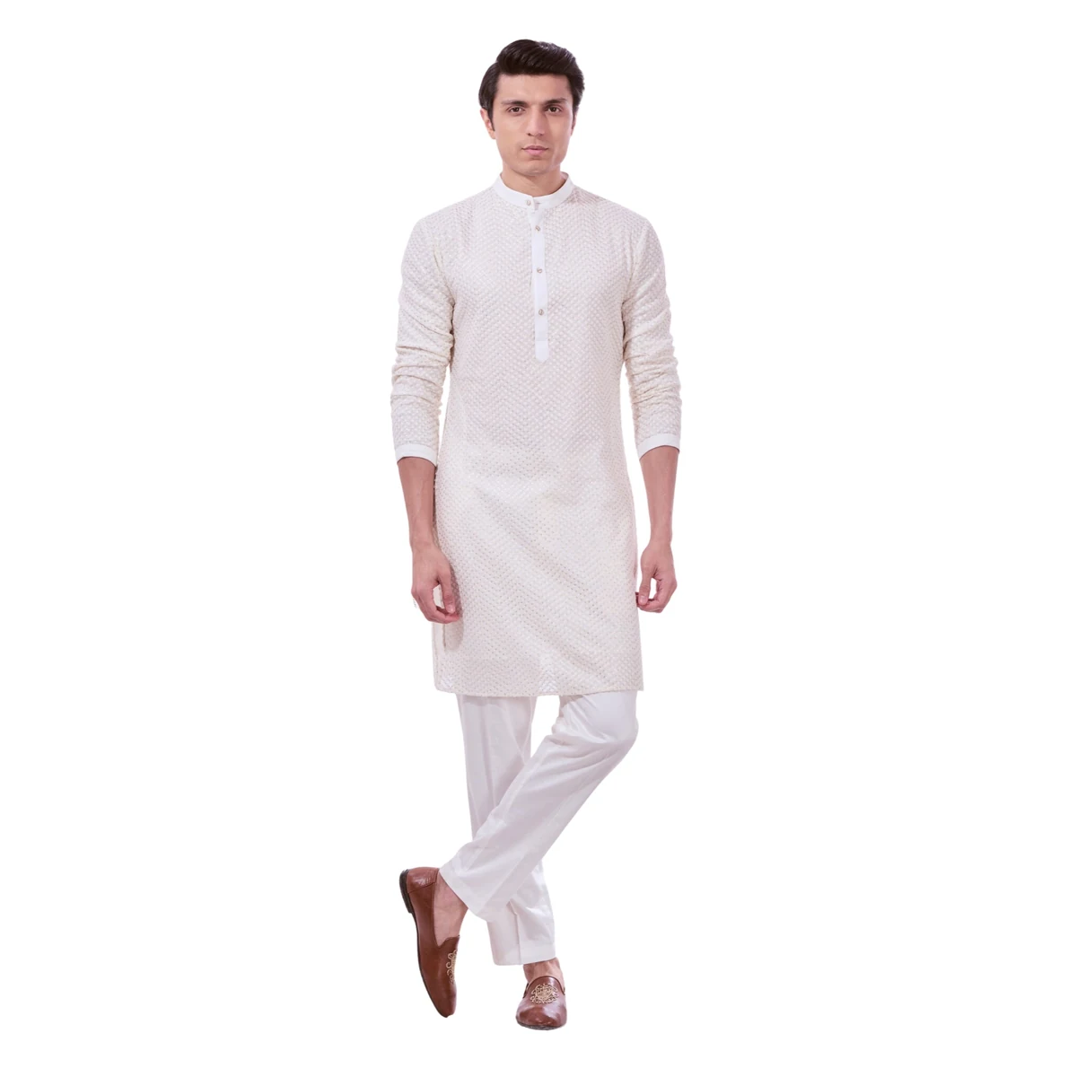 Premium Men's Navy Classic Sequin Chikankari Kurta Pajama Set thumbnail 2
