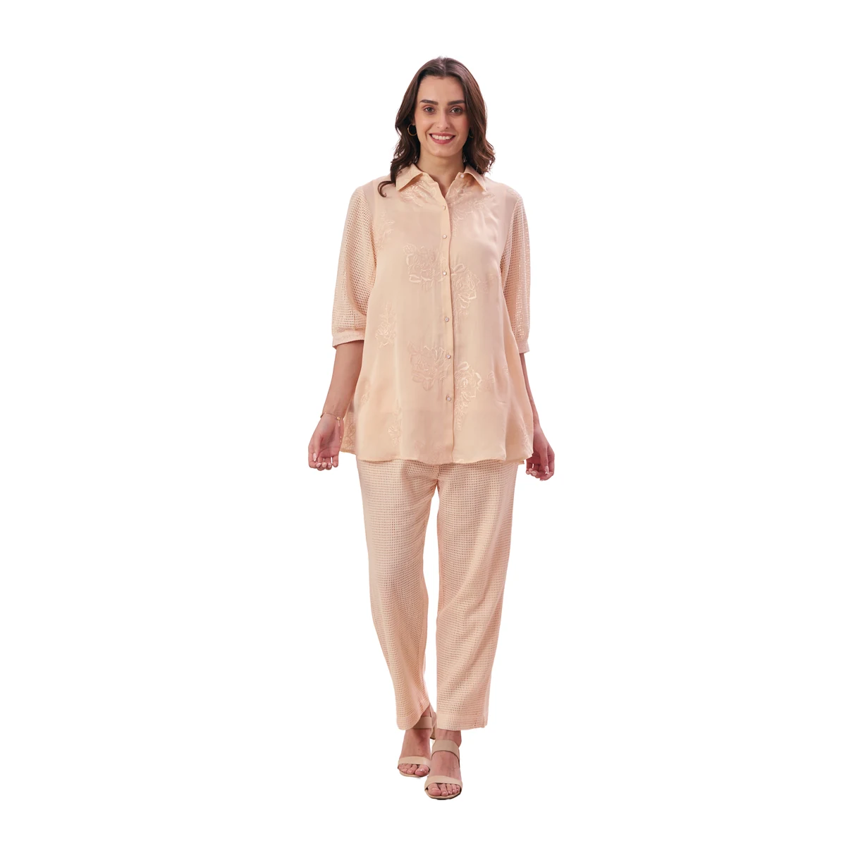 Premium Women's Yellow Embroidered Shirt & Pants Co-ord Set thumbnail 2