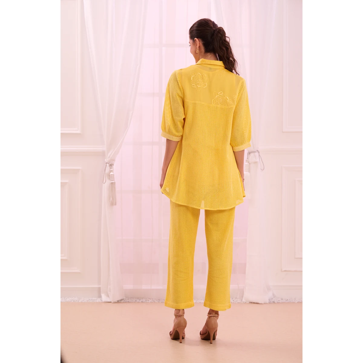 Premium Women's Yellow Embroidered Shirt & Pants Co-ord Set thumbnail 3