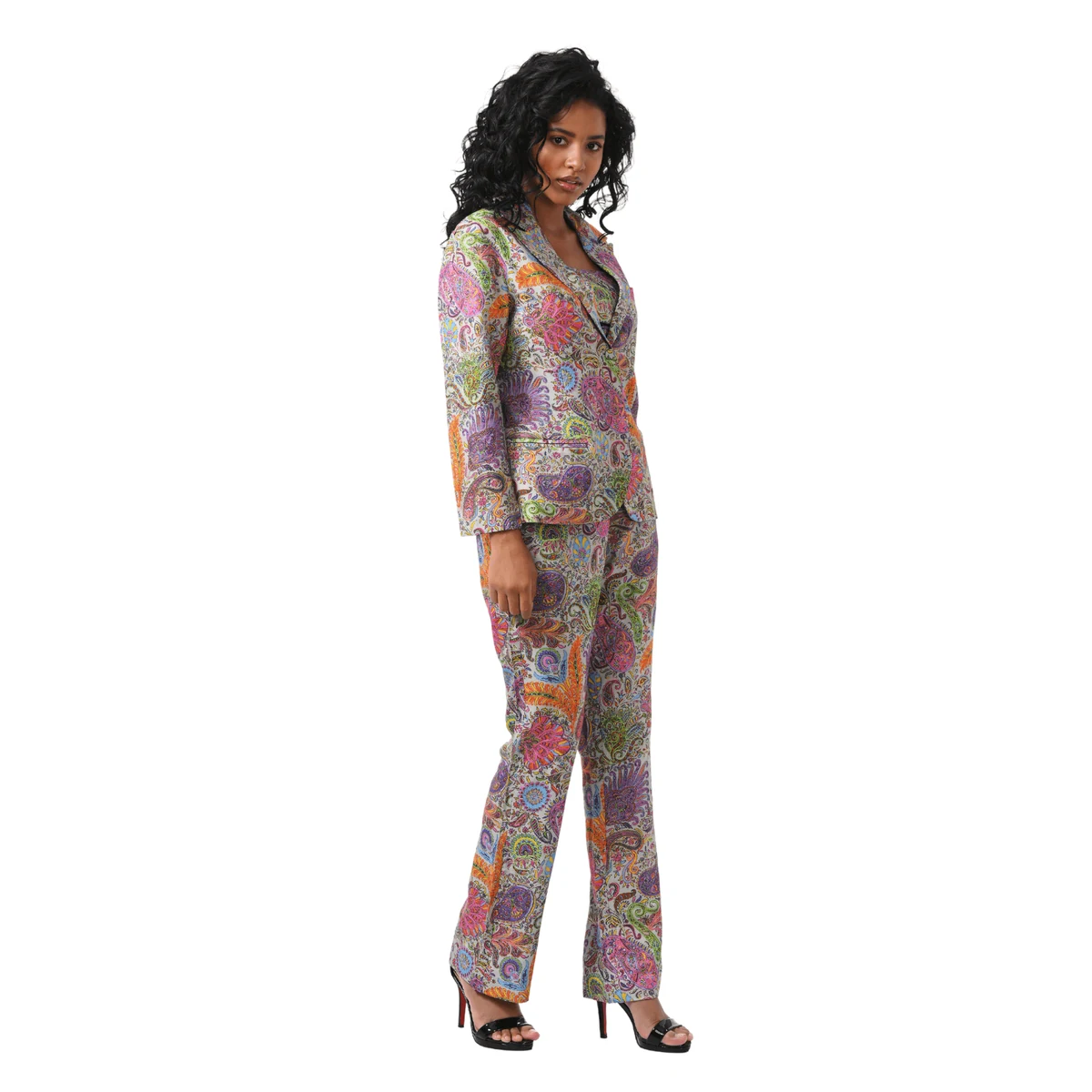 Premium Women's White Embroidered Paisley Kalamkari Silk Co-ord Set thumbnail 3