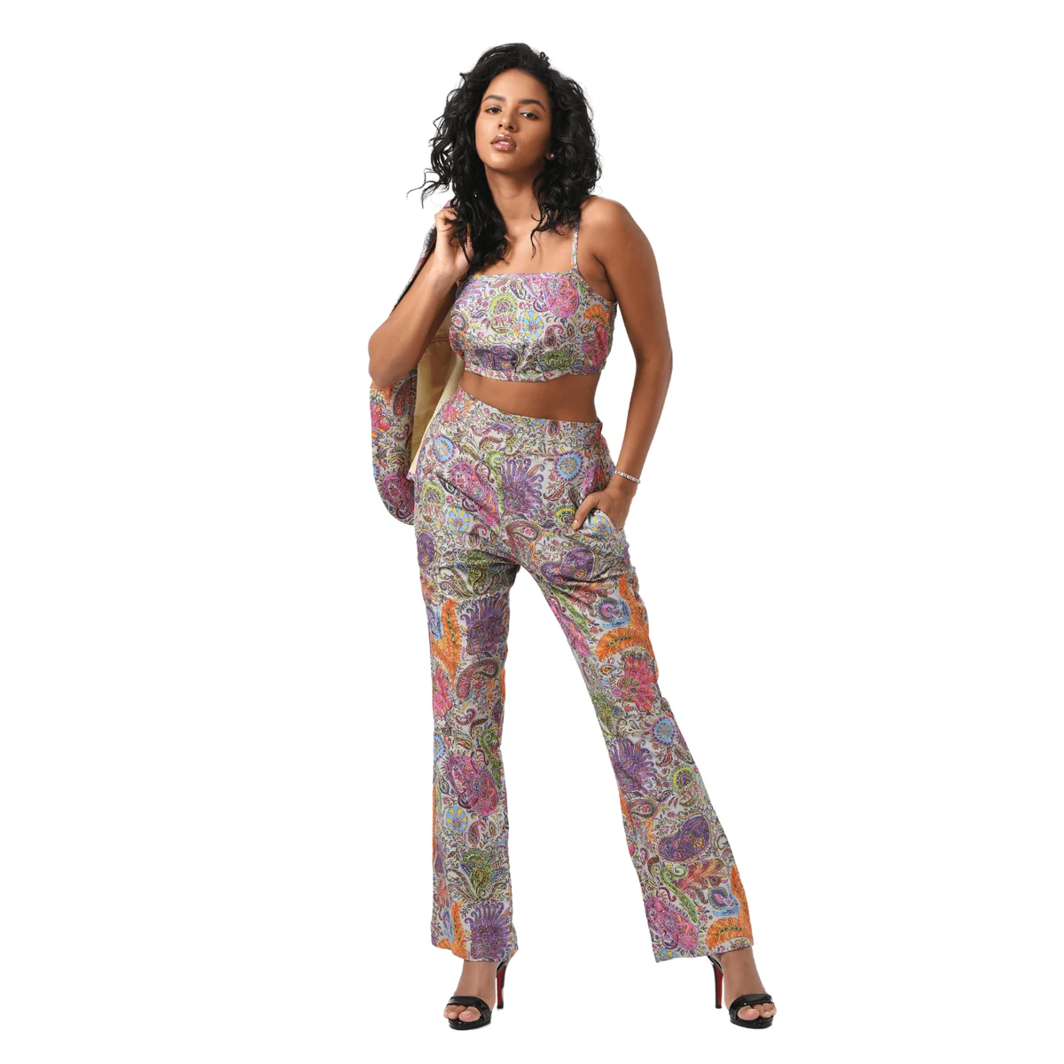 Premium Women's White Embroidered Paisley Kalamkari Silk Co-ord Set thumbnail 4