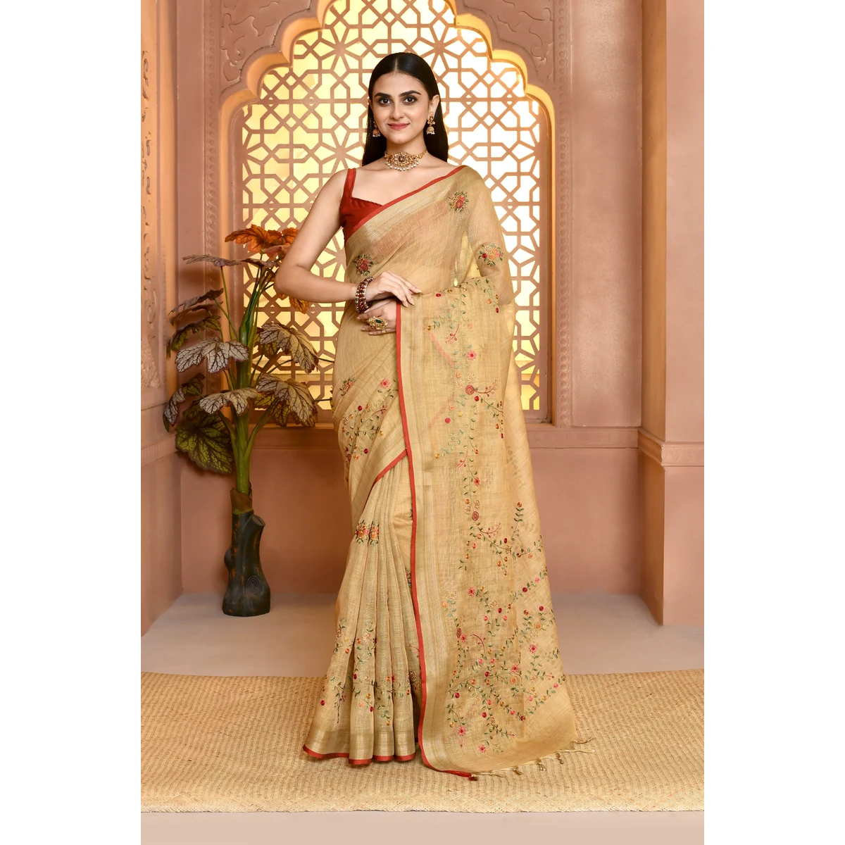 Premium Lilen Printcharm Lilen Saree For Semi Formal Wear