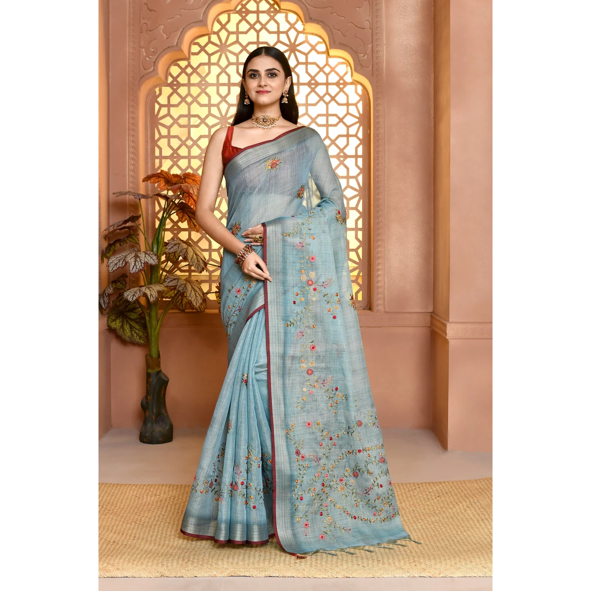 Premium Lilen Printcharm Lilen Saree For Semi Formal Wear thumbnail 4
