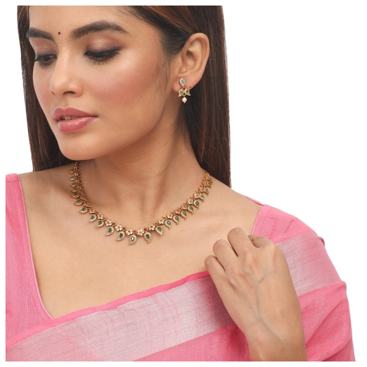 Premium Antique Gold Plated Yutha Necklace Earring Set thumbnail 2