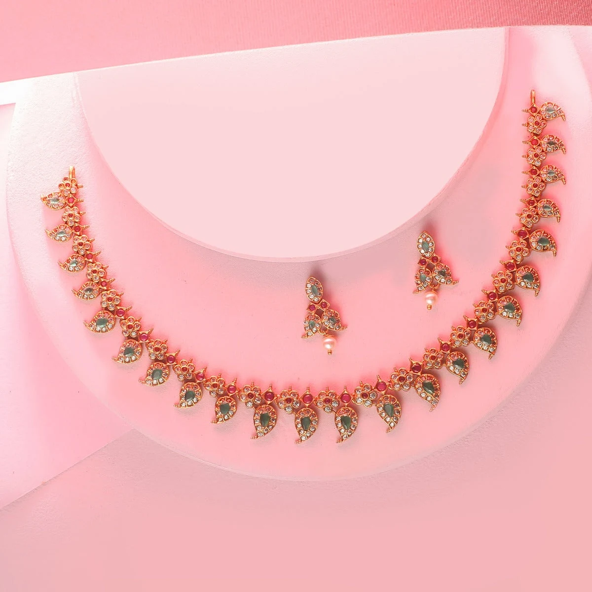 Premium Antique Gold Plated Yutha Necklace Earring Set thumbnail 3