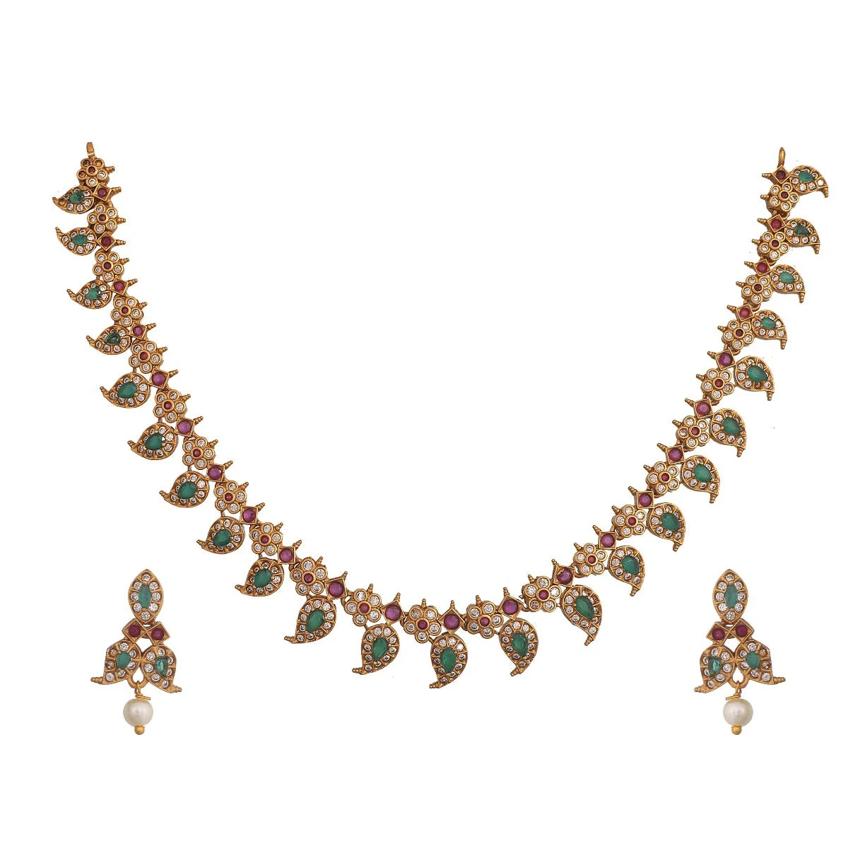Premium Antique Gold Plated Yutha Necklace Earring Set thumbnail 4