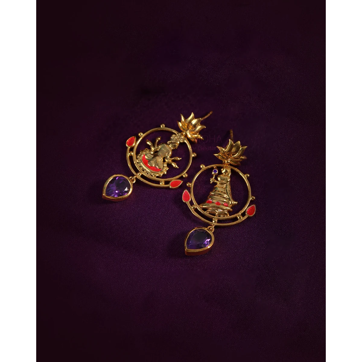 Premium Radhe Shyam Amethyst Drop Silver Earrings