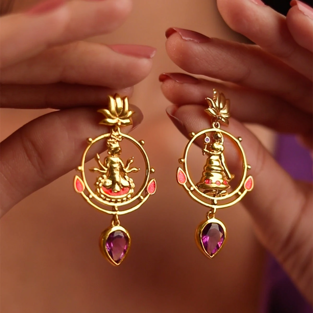 Premium Radhe Shyam Amethyst Drop Silver Earrings thumbnail 2