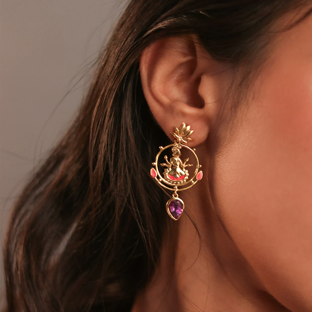 Premium Radhe Shyam Amethyst Drop Silver Earrings thumbnail 3