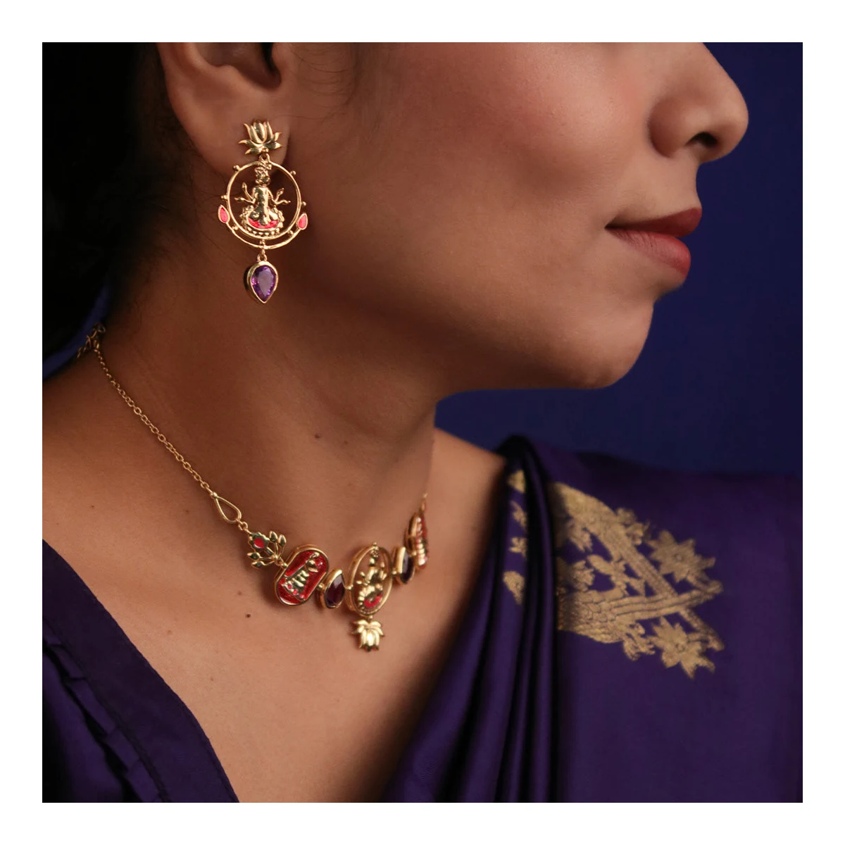 Premium Radhe Shyam Amethyst Drop Silver Earrings thumbnail 4