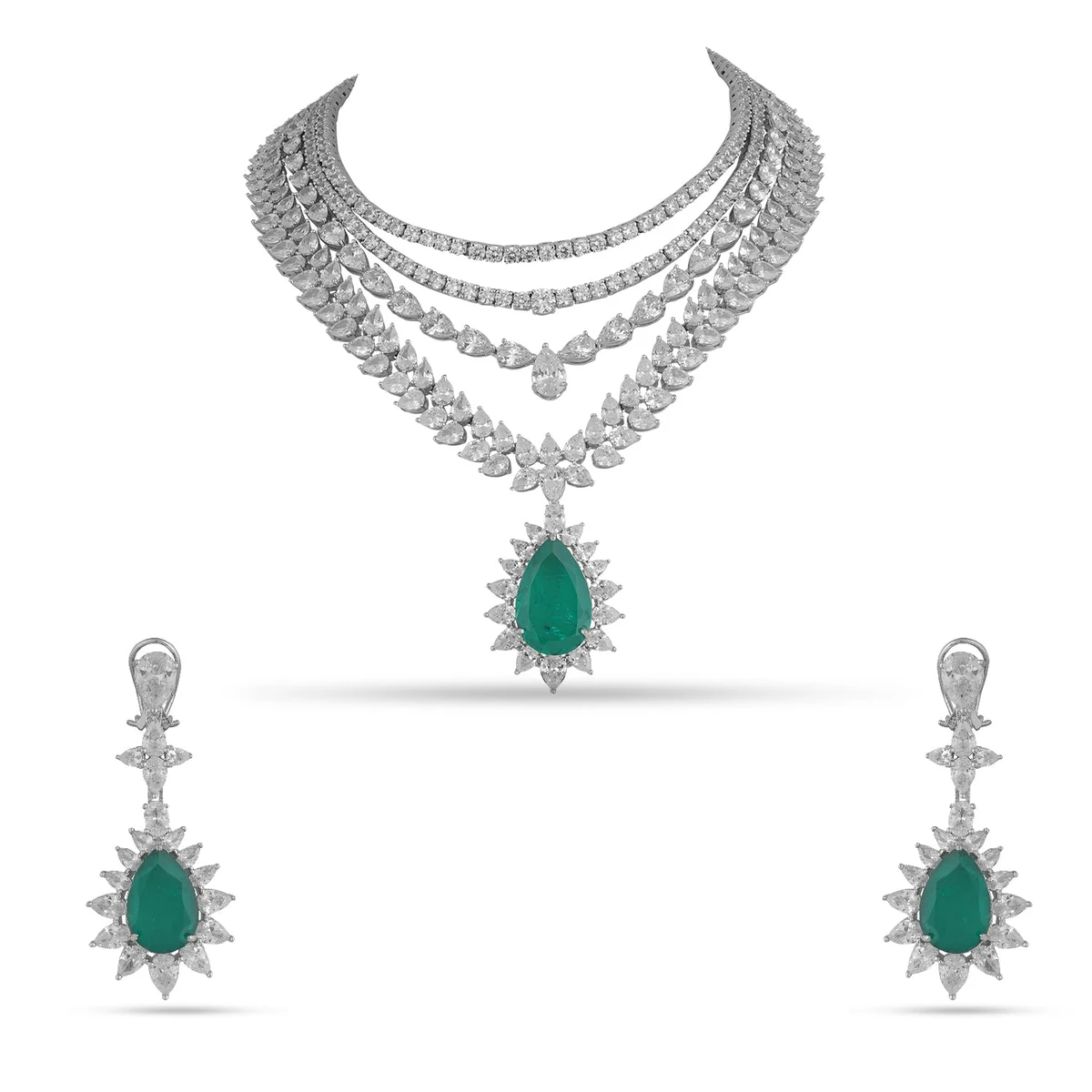 Premium Ashalina - Layered CZ Green Stone Necklace Set