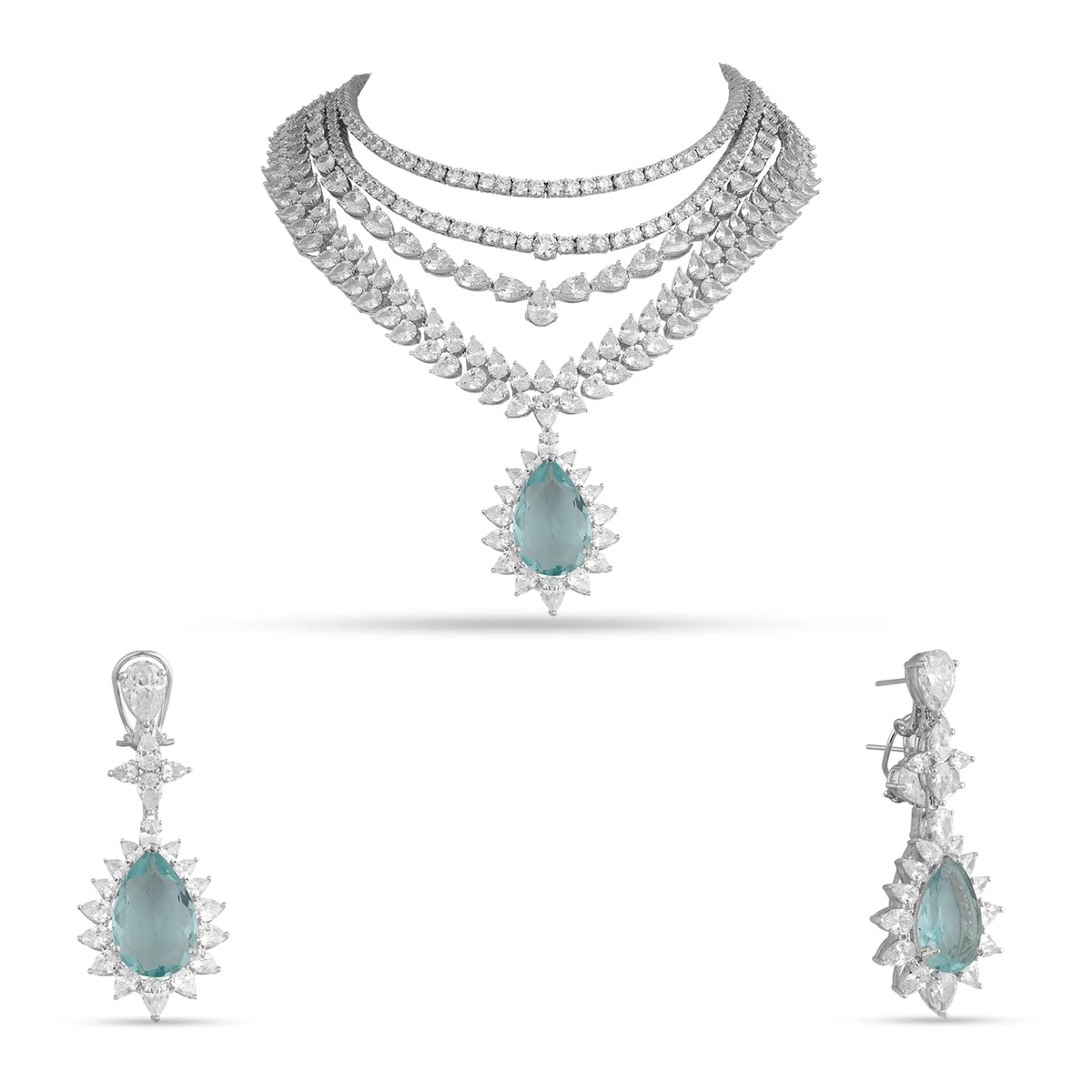 Premium Ashalina - Layered CZ Green Stone Necklace Set thumbnail 2