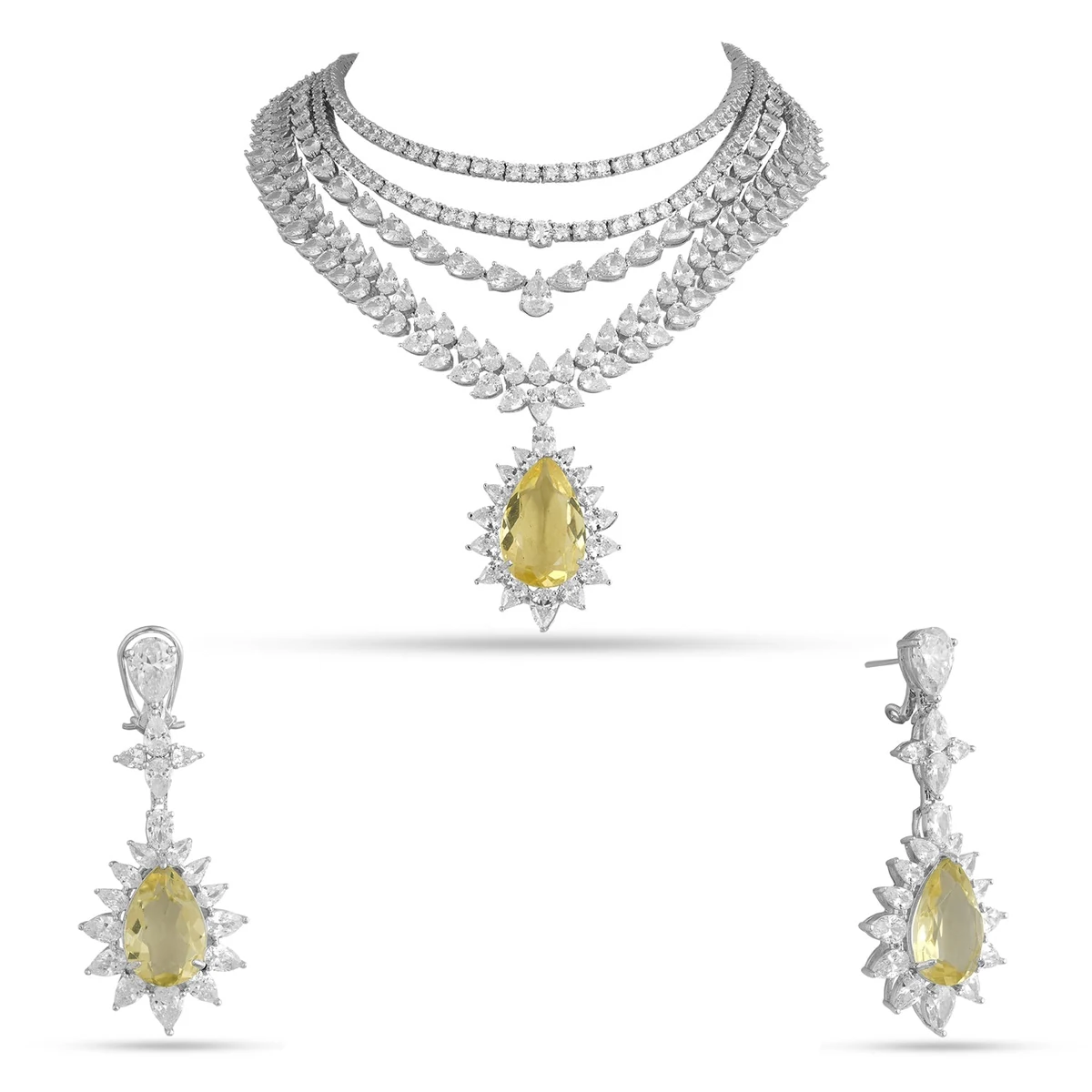 Premium Ashalina - Layered CZ Green Stone Necklace Set thumbnail 3