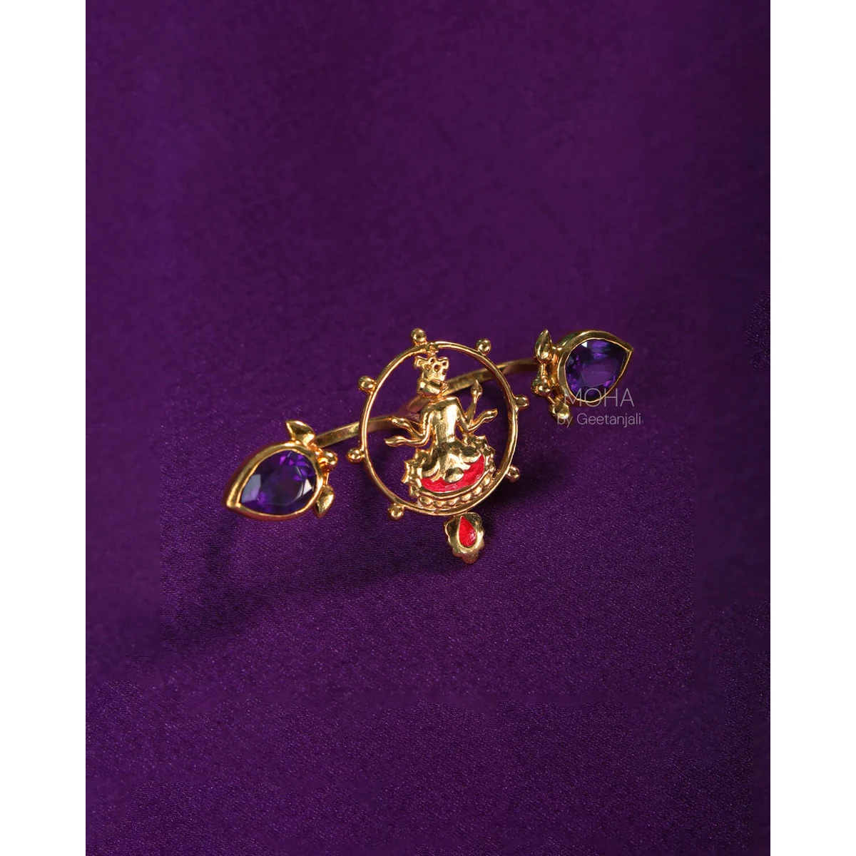 Premium Shyam Amethyst Double Silver Finger Ring