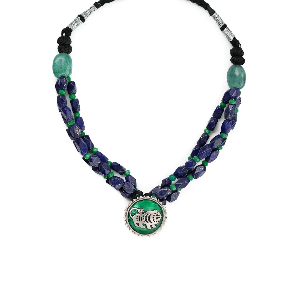 Premium Shardul Lapiz Lazuli Silver Necklace