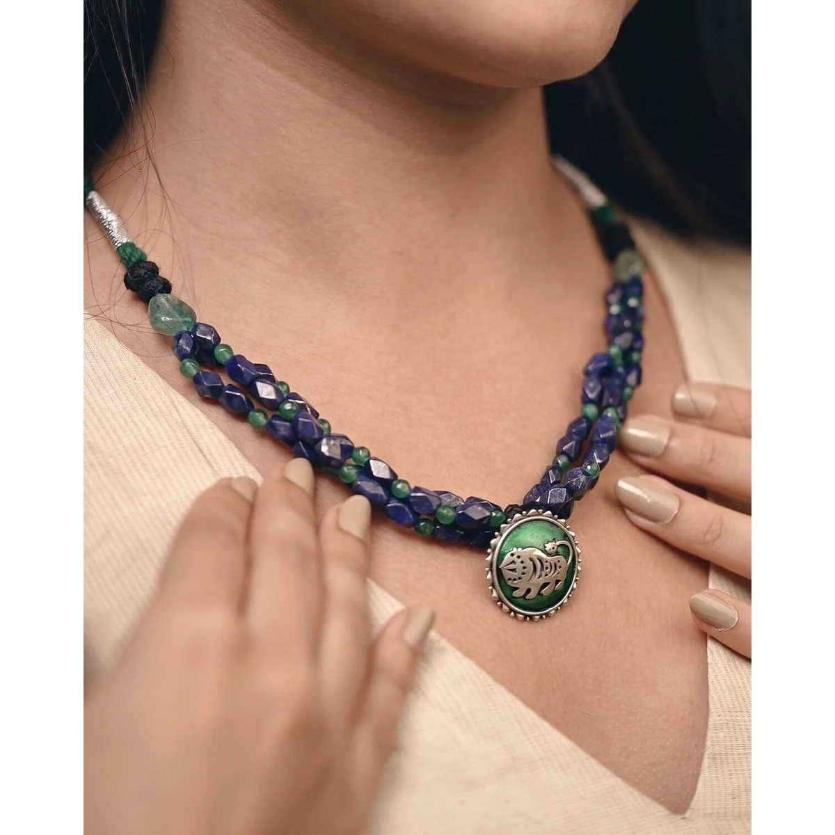 Premium Shardul Lapiz Lazuli Silver Necklace thumbnail 4