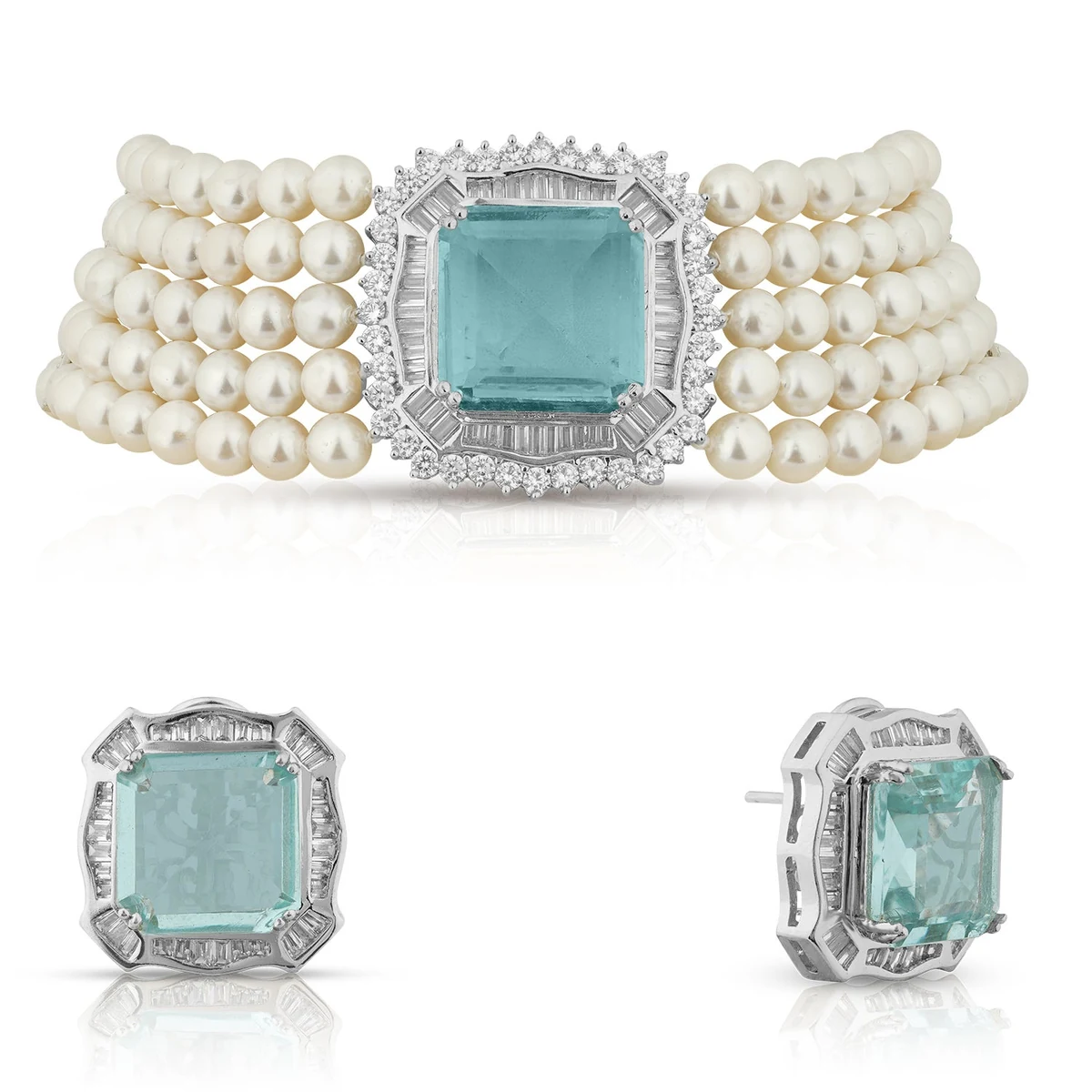 Premium Serena - Aqua Blue Stone Pearl Choker